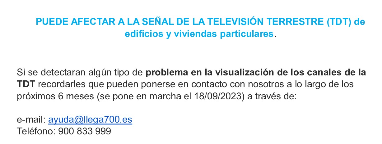 TELEFONO COMUNICACIÓN INCIDENCIAS SEÑAL TDT