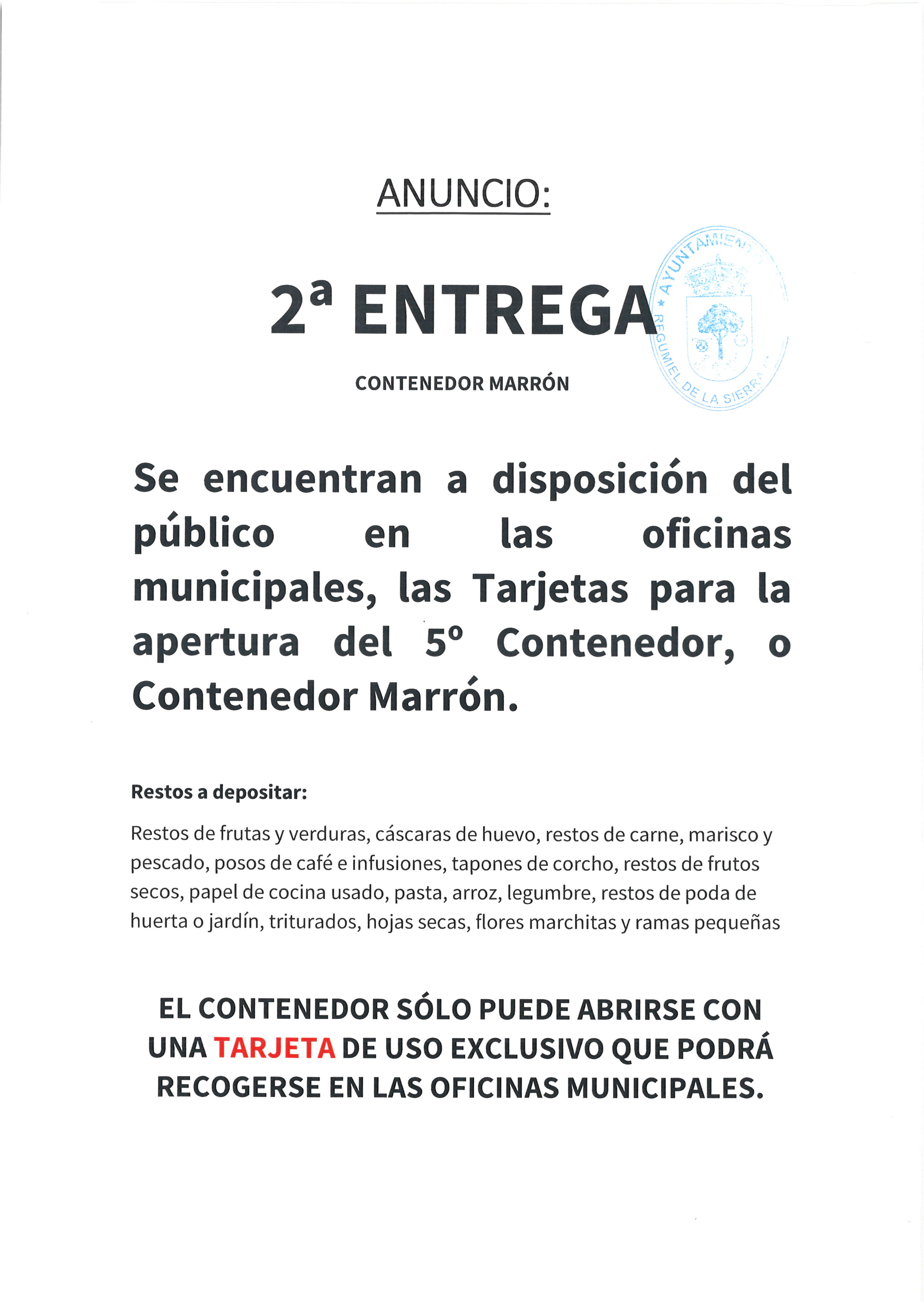 2ª REMESA TARJETAS APERTURA CONTENEDOR MARRÓN