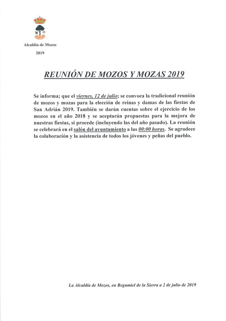 SAN ADRIÁN 2019: REUNIÓN DE MOZOS Y MOZAS